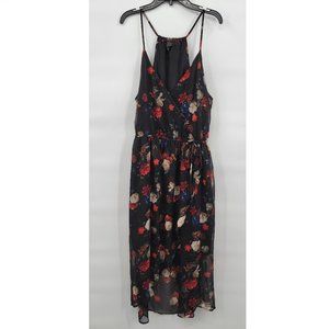 Lucky Brand Women Black Boho Floral V Neck Sleeveless Slip Maxi Dress Large